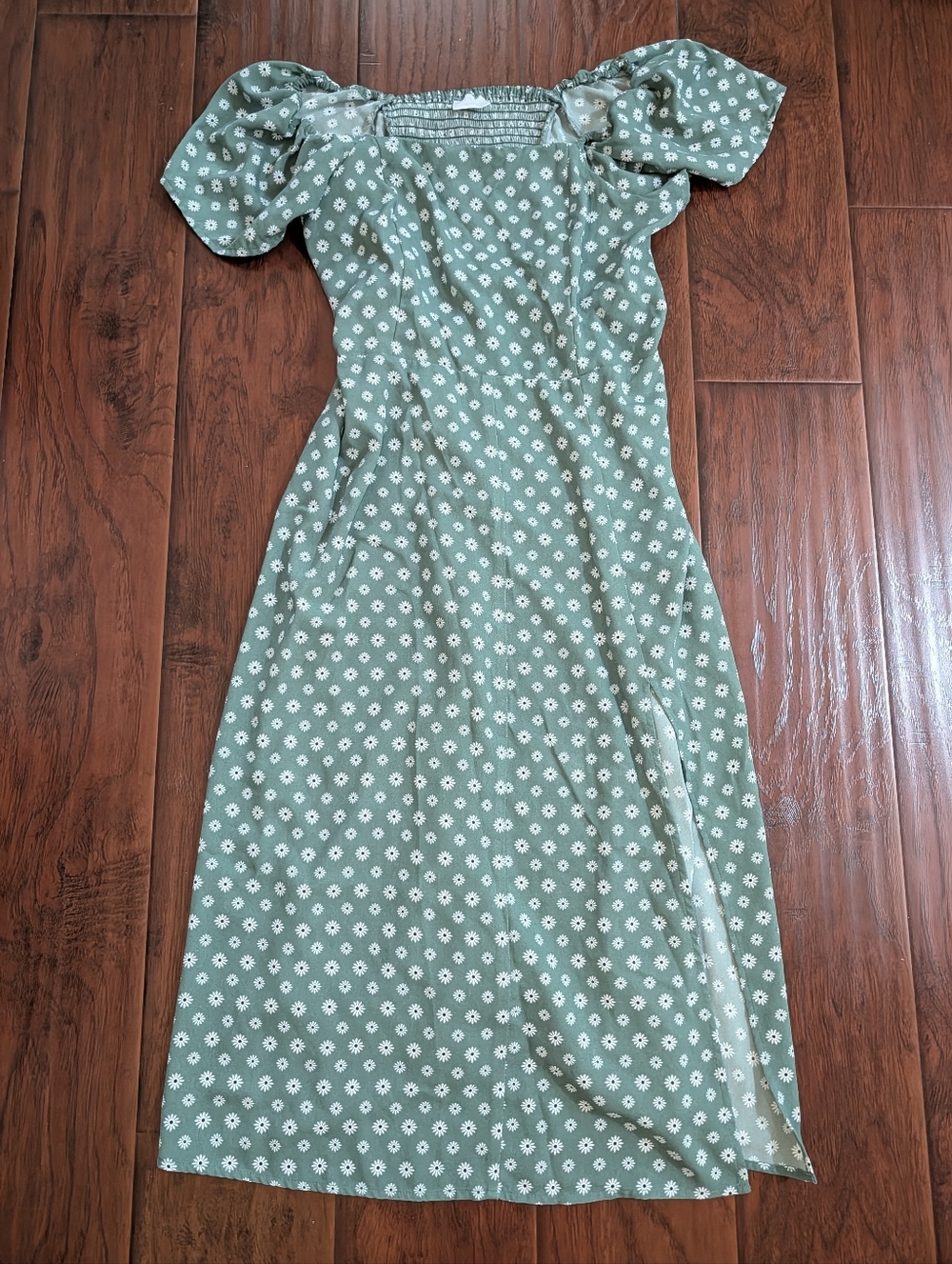 Nordstrom Abound Green Midi Dress with White Floral Print, Large
